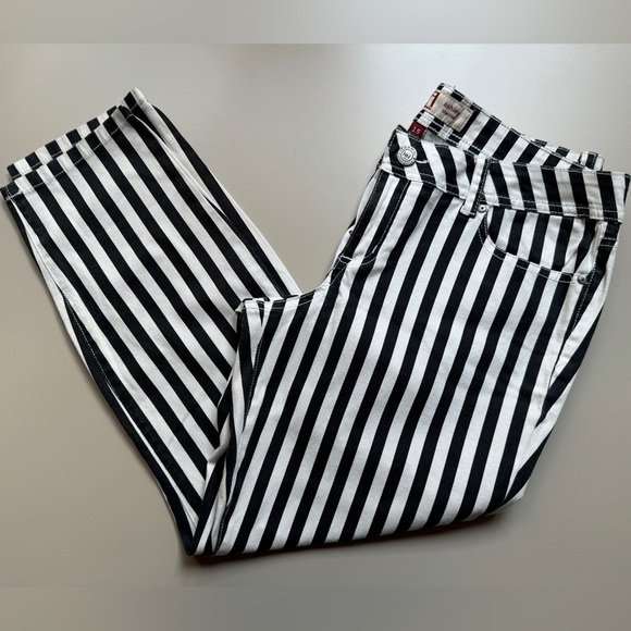 lei Denim - lei Black White Striped Low rise Pants Jeans Size 15 Y2K Halloween Spooky
